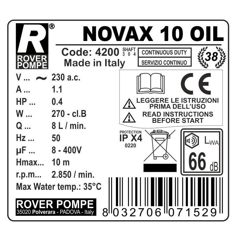 ELETTROPOMPA INOX ECONOMY D. 10 HP 0,4 "NOVAX 10-Oil"