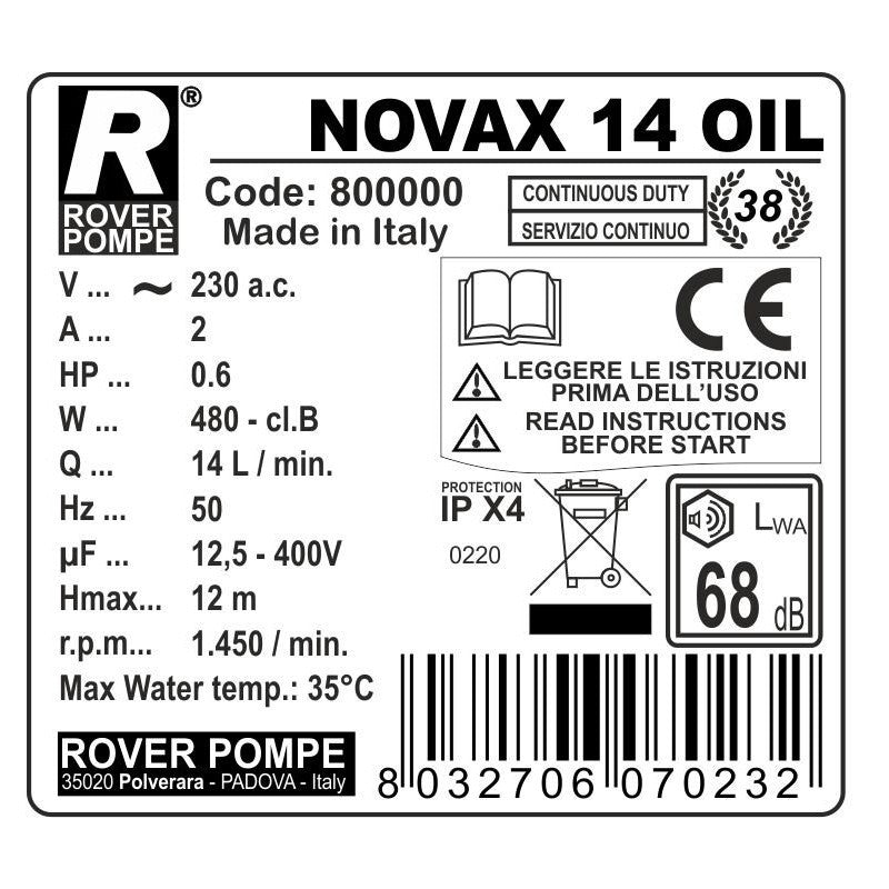 ELETTROPOMPA INOX ECONOMY D. 14 HP 0,6 "NOVAX 14-Oil"