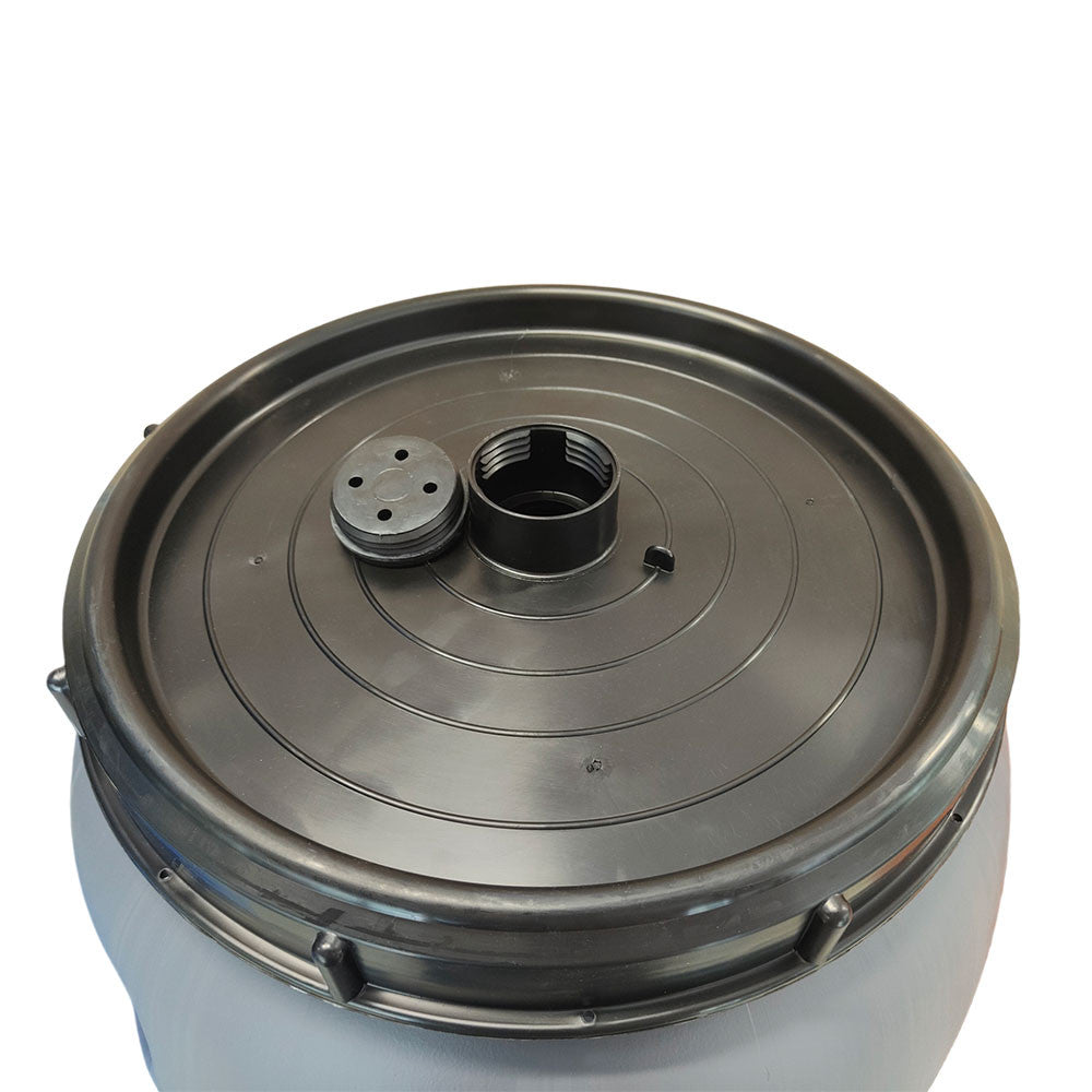 Fût en plastique gris pour saumure LT.220 avec couvercle et grille