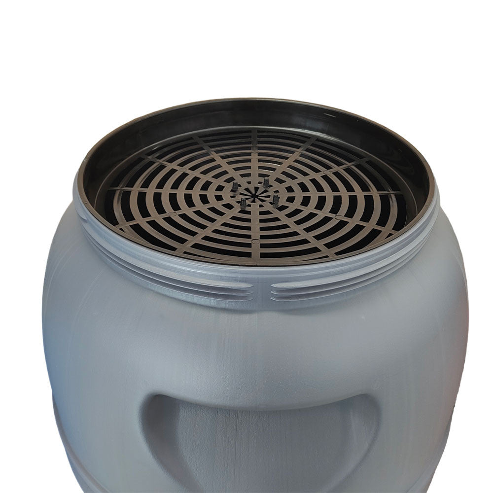 Fût en plastique gris pour saumure LT.220 avec couvercle et grille