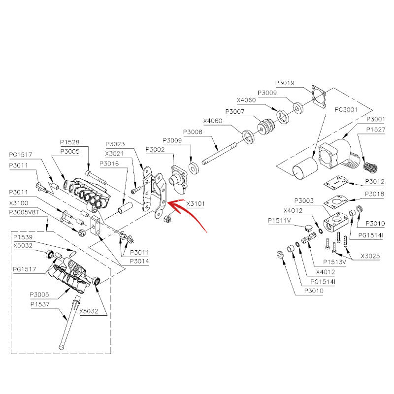 SUPPORT PETTINE V8 TURBO (P3023)