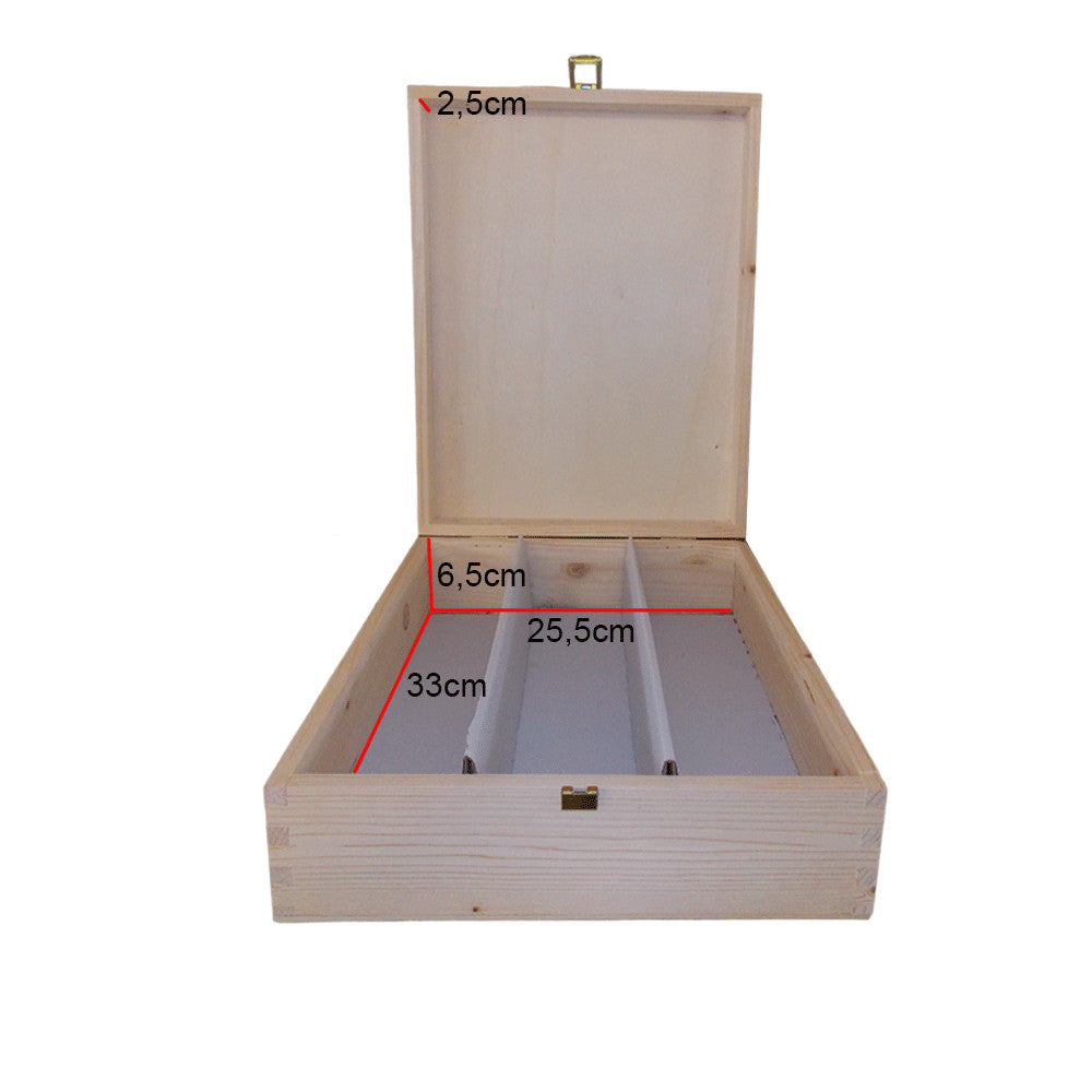 VALIGETTA LEGNO 3 BOTTIGLIE C/DIVISORIE BIANCA E ORO