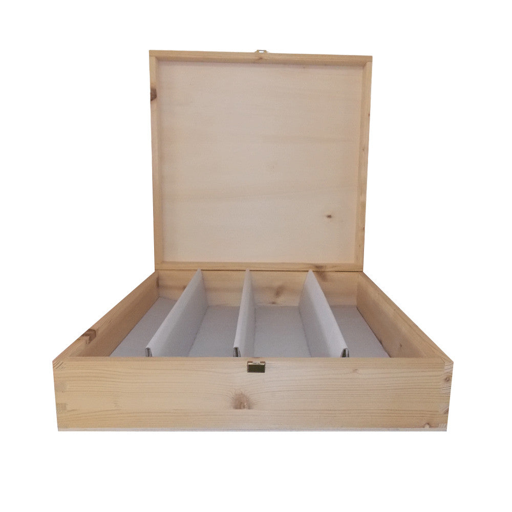 VALIGETTA LEGNO 4 BOTTIGLIE C/DIVISORIE BIANCA E ORO