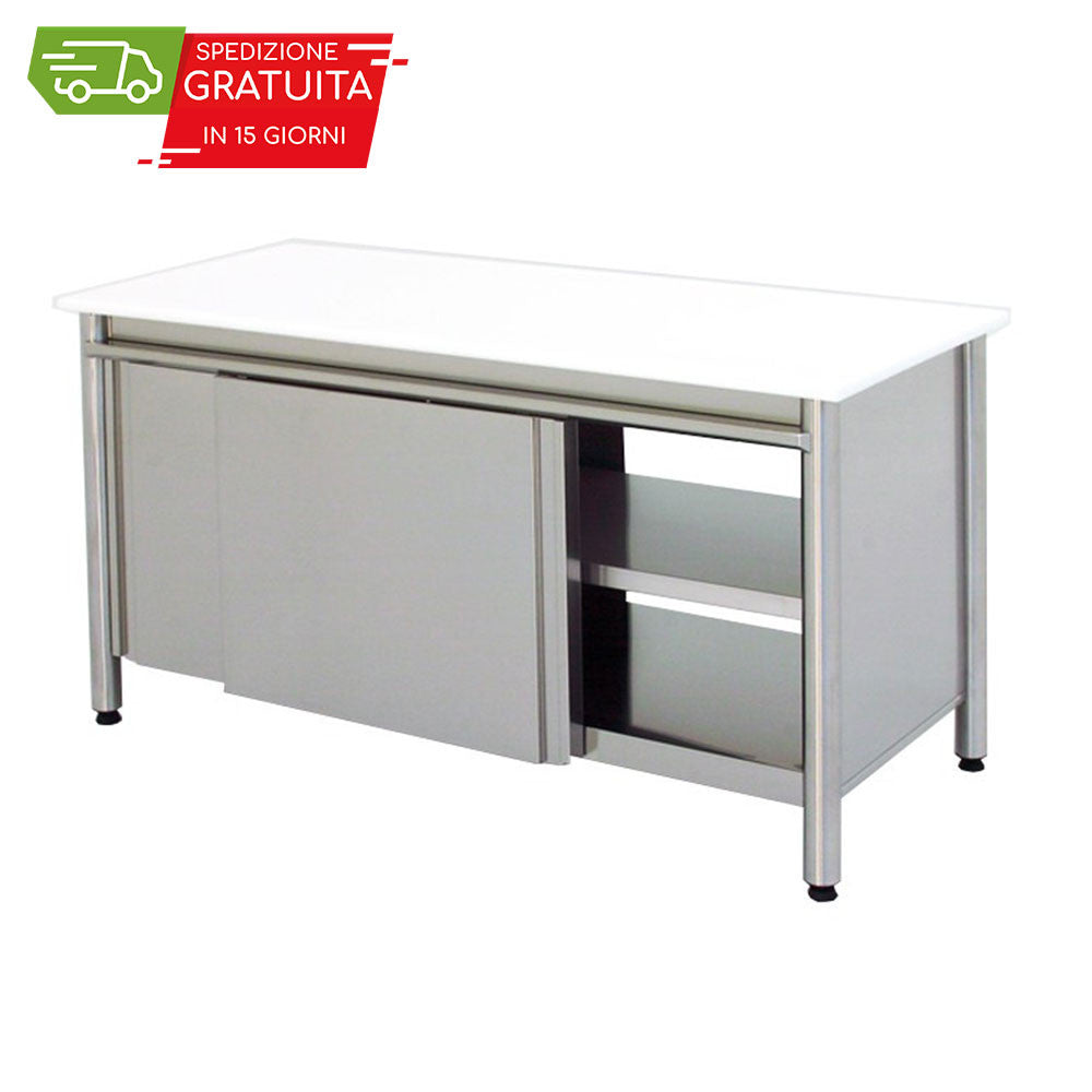 TISCH OFFEN AN ZWEI SEITEN MIT POLYETHYLEN-OBERFLÄCHE WEISS 2800x700x900h