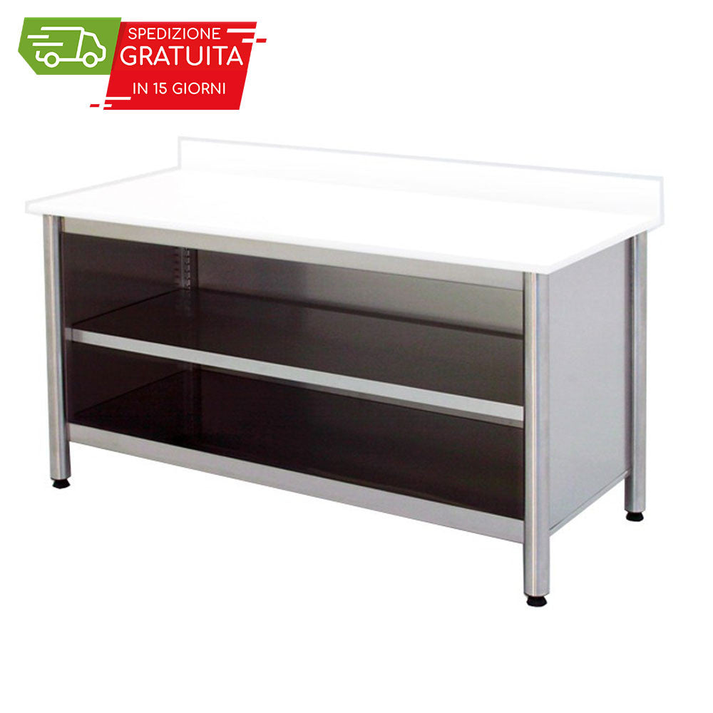 TISCH MIT OFFENEM SCHRANK AN EINER SEITE AUS POLYETHYLEN MIT RÜCKWAND 1200x700x900h