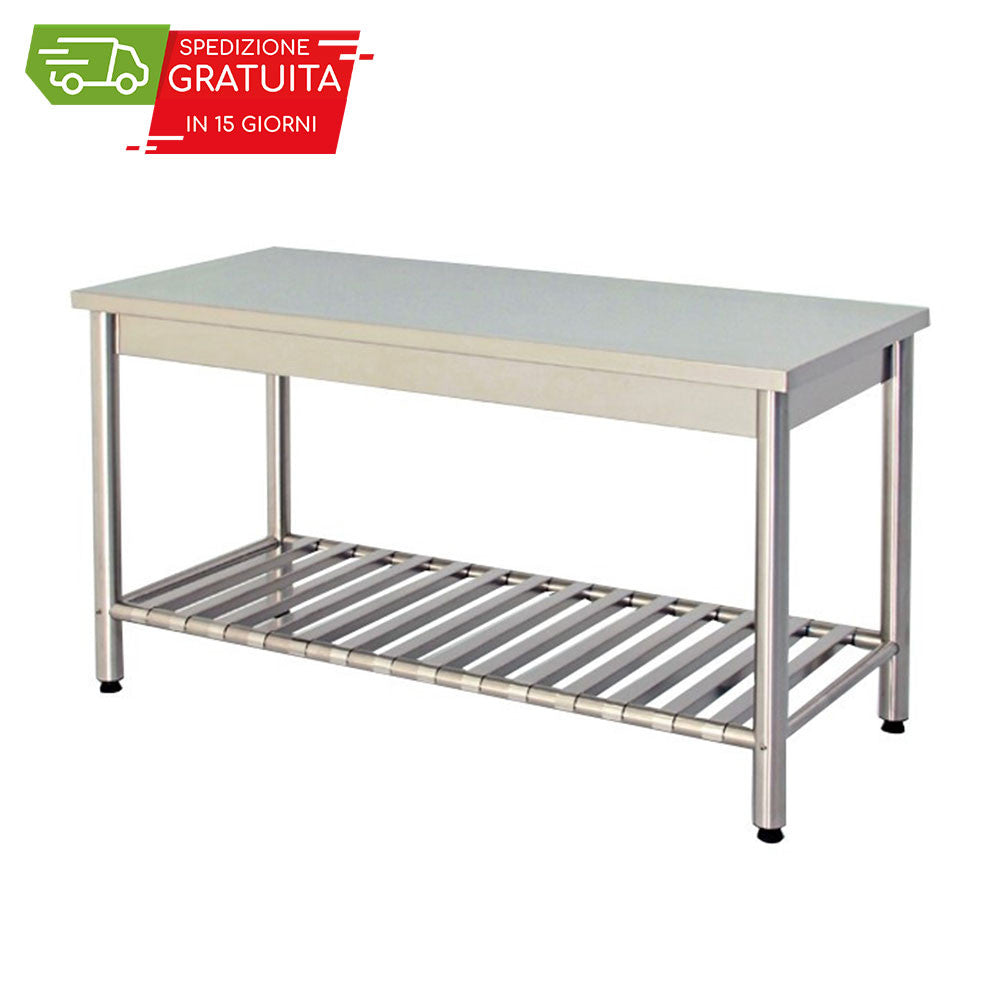 TISCHE MIT GITTERUNTERBAU AUS EDELSTAHL NORMAL 1600x700x900h