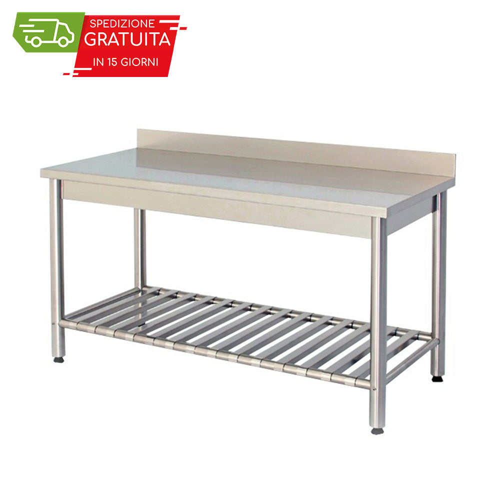 TABLES WITH GRILLED UNDERFRAME STAINLESS STEEL TOP WITH RAISED EDGE 2900x700x900h