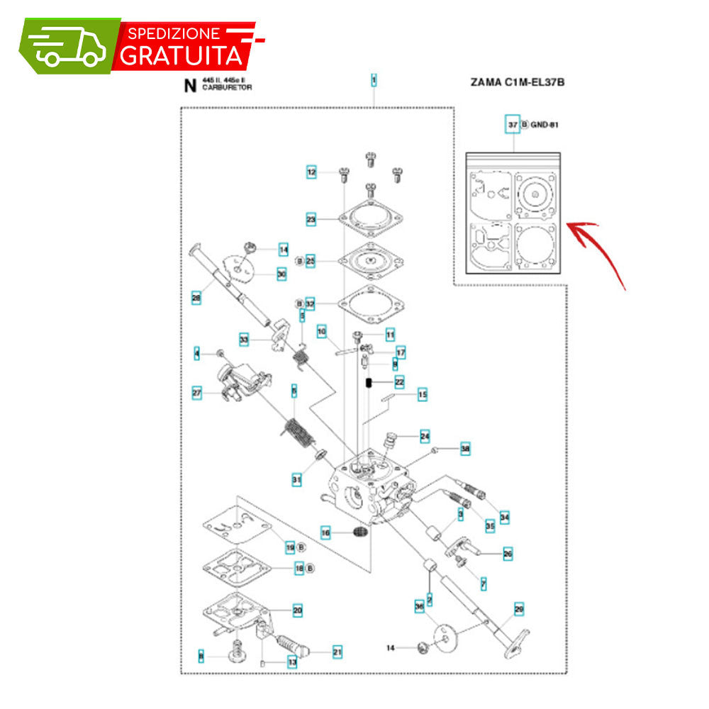 HUSQVARNA CARBURETOR MEMBRANES 445 II - 450 II