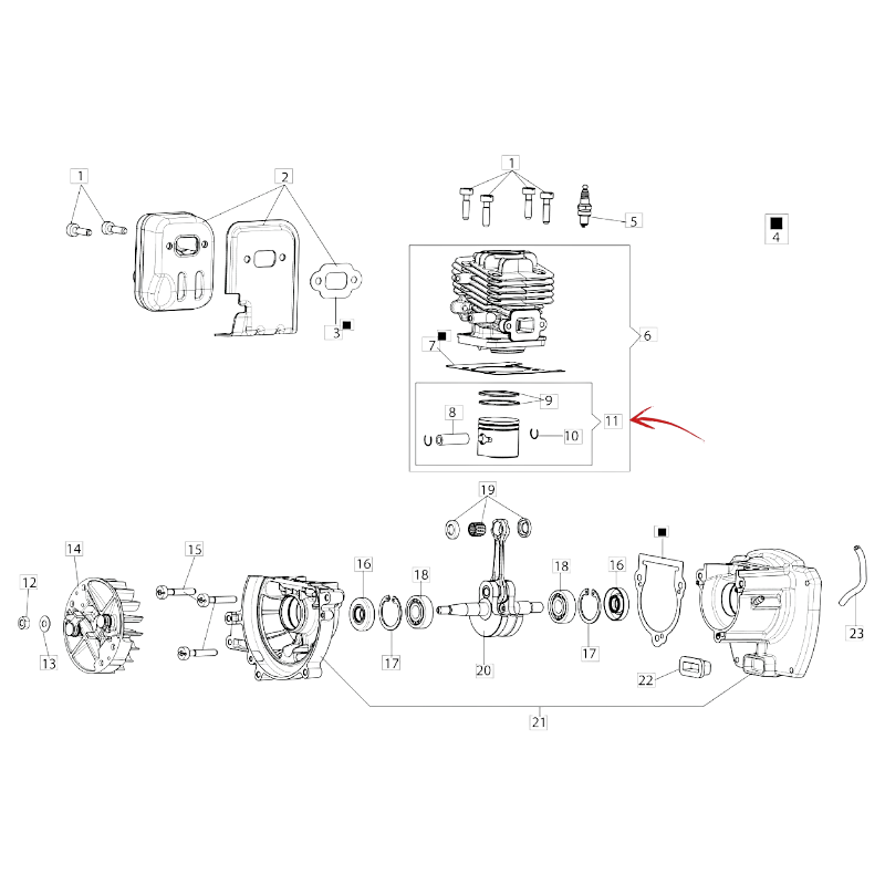 COMPLETE PISTON FOR HEDGE TRIMMER EFCO 2410-2460-2470
