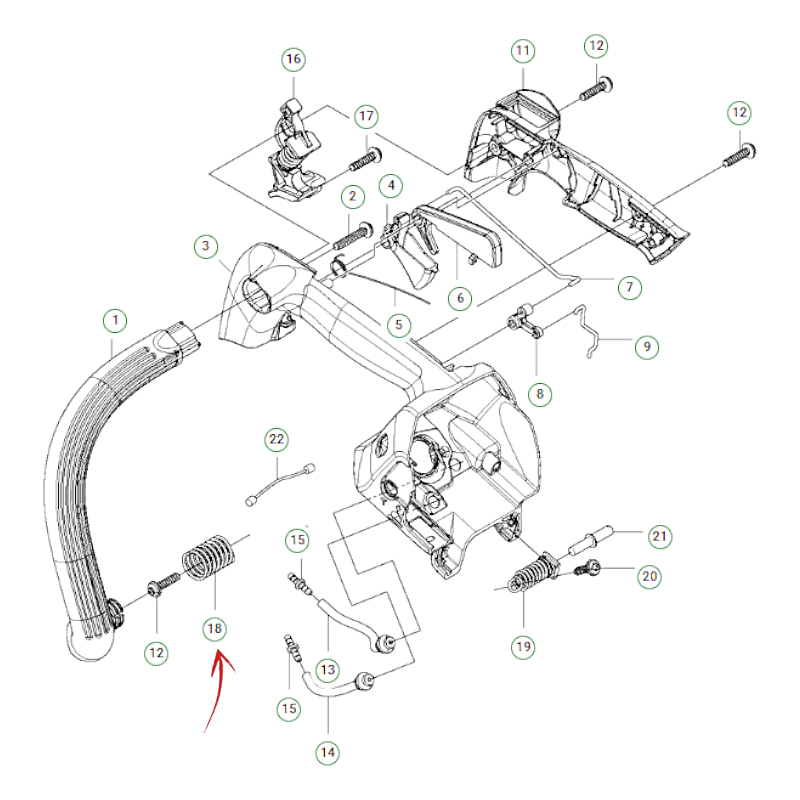 ANTIVIBRATIONSGRIFF FÜR HUSQVARNA KETTENSÄGE T 525 UND ZENOAH GZ2700 T