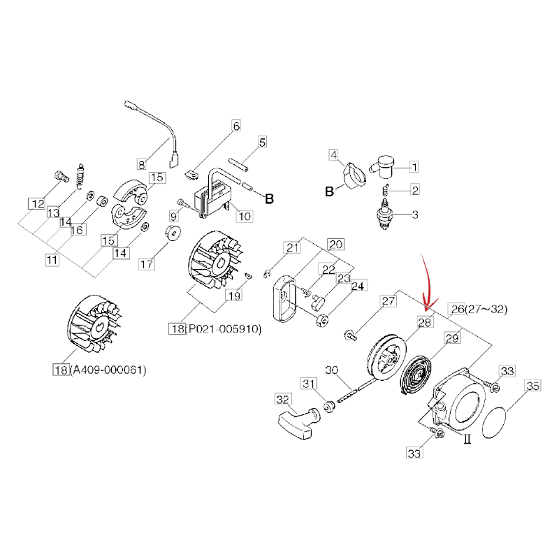 POULIE DE DEMARRAGE MOTOSEGA ECHO CLS 5010-PB 650-750-RM/SRM 4000-5000