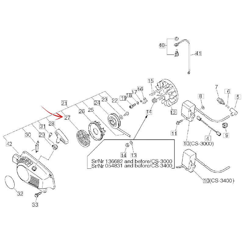 STARTING SPRING FOR ECHO CS 3000-3050-3400 CHAINSAW AND OTHER MODELS