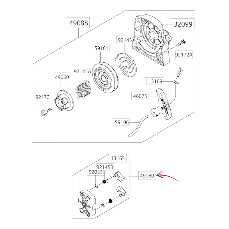 TRASCINATORE AVVIAMENTO DECESPUGLIATORE BLUE BIRD MOTORE KAWASAKI TJ 53E
