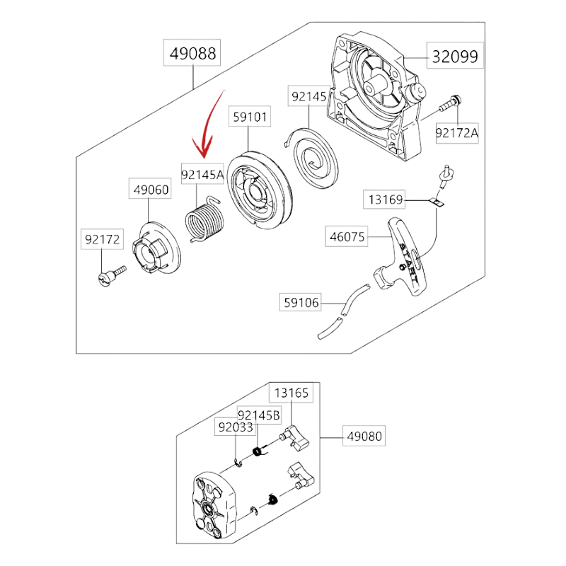 RESSORT CARTER DÉMARRAGE DÉBROUSSAILLEUSE BLUE BIRD MOTEUR KAWASAKI TJ 53E