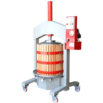 HYDRAULISCHE PRESSE ATOLLO 60 MIT HOLZGITTER UND EMAILLIERTEN RÄNDERN