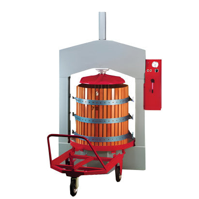 PRESSA IDRAULICA ATOLLO 70 CON GABBIA IN LEGNO E CERCHI INOX